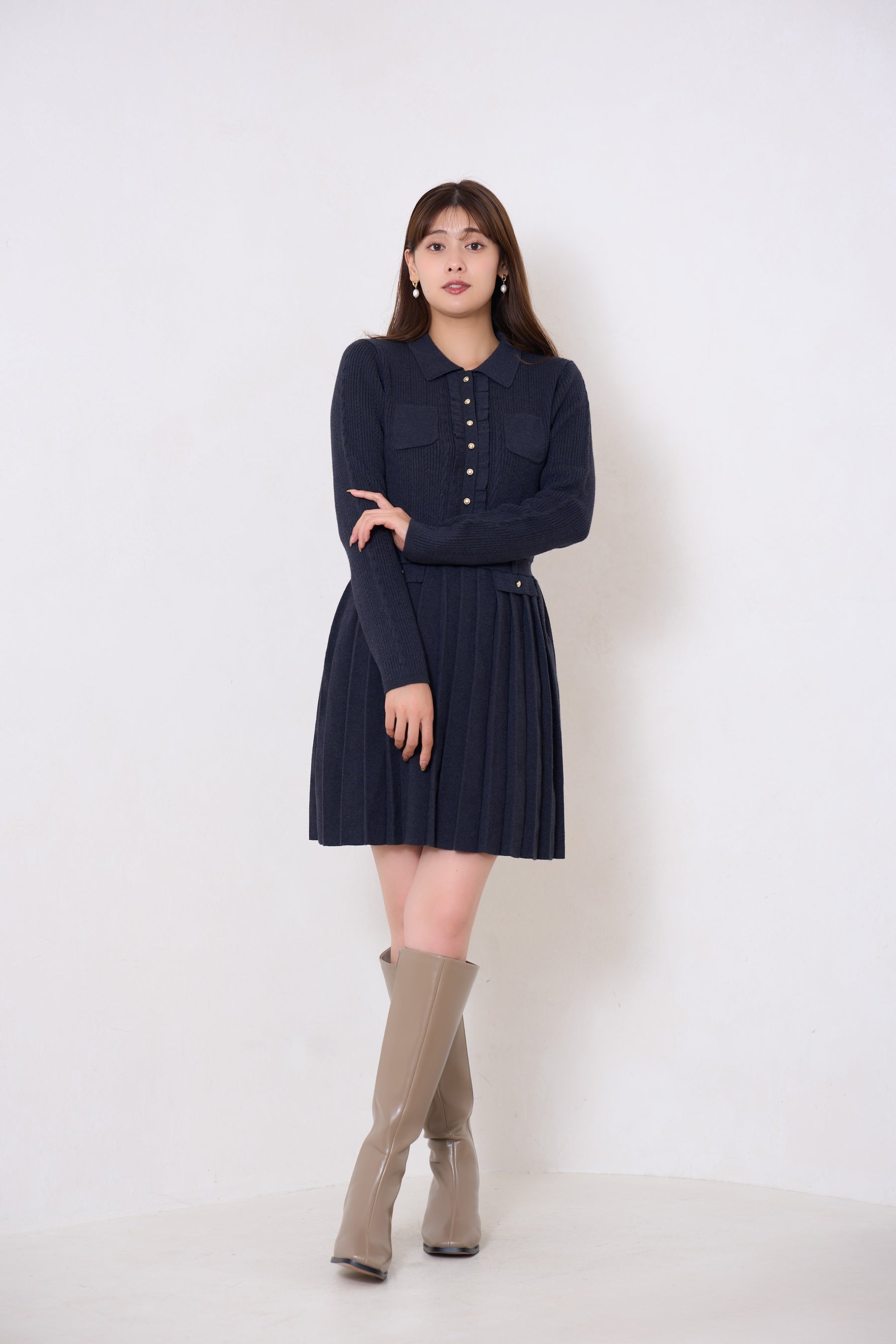 Margot Pleated Knit Mini Dress