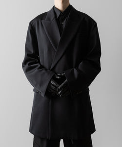 ssstein / シュタイン】W/SI SATIN PEAK LAPEL SHORT COAT - BLACK