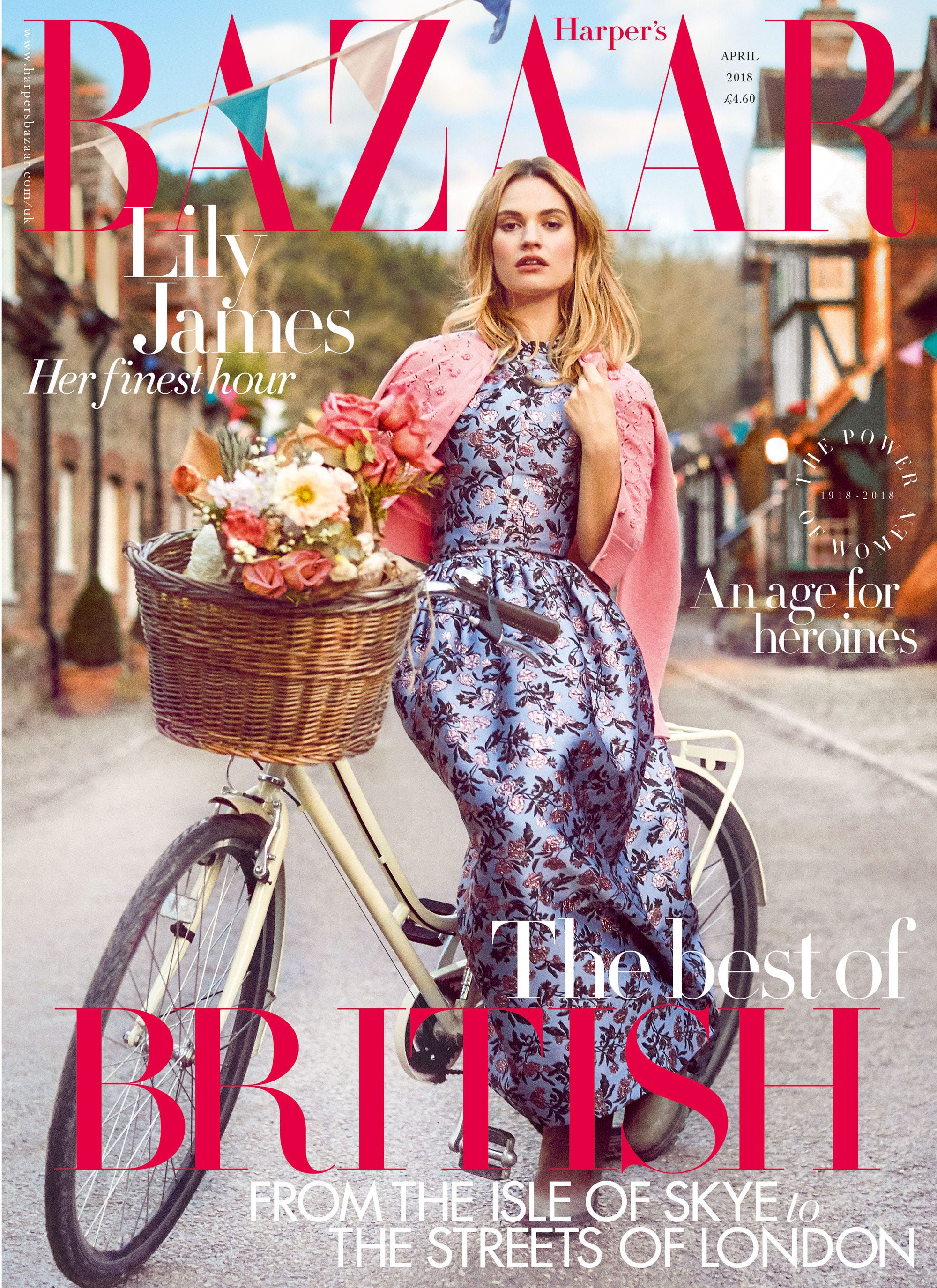 Lily James for the April 2018 issue of Harper's Bazaar UK