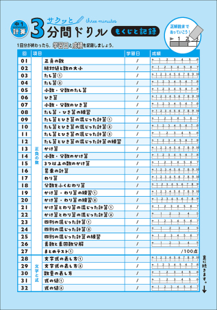 サクッと3分間ドリル『中1計算 改訂版』 ｜ 学研出版サイト