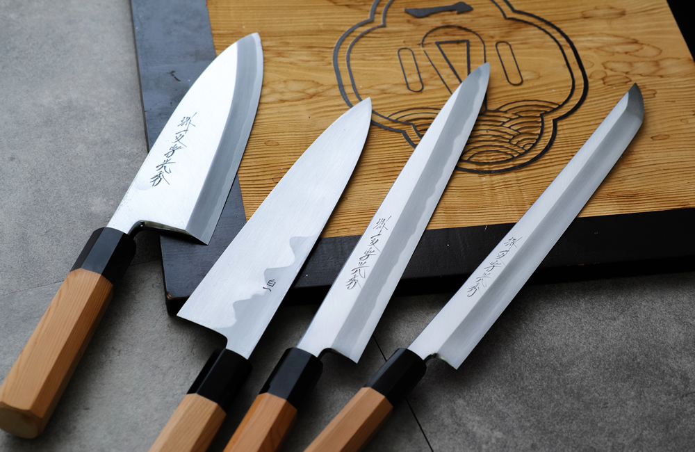 堺一文字光秀 白一鋼 紋鍛錬 ハモ骨切包丁