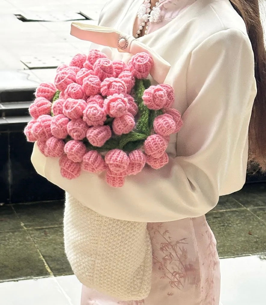 花束ブランケット 完成品｜約33個の花モチーフ・直径80cm・全3色