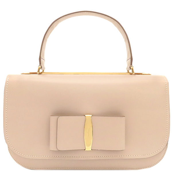 フェラガモ FERRAGAMO ヴァラ リボン ハンドバッグ ピンクベージュ