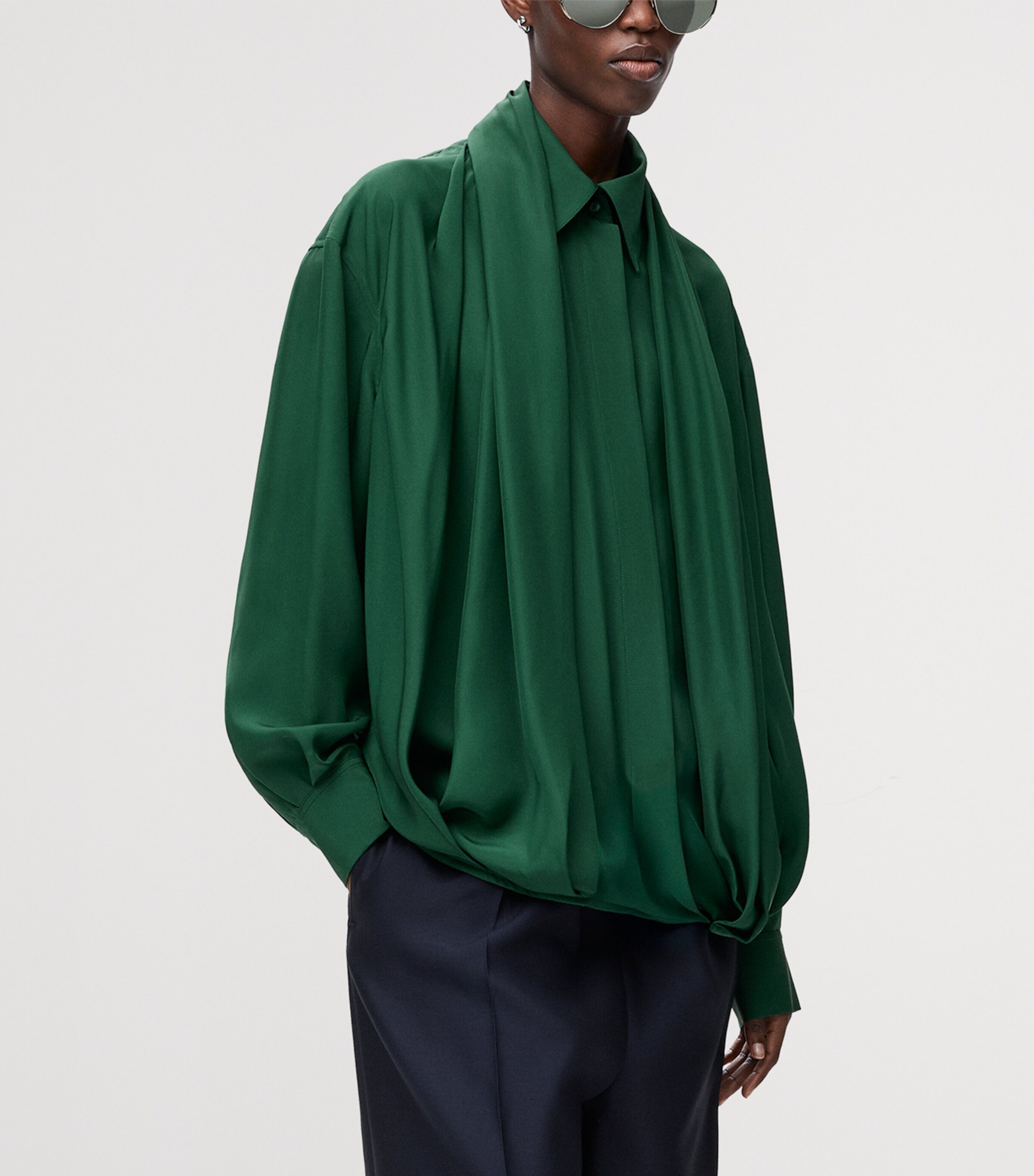 LOEWE Green Silk Draped Shirt | Harrods US