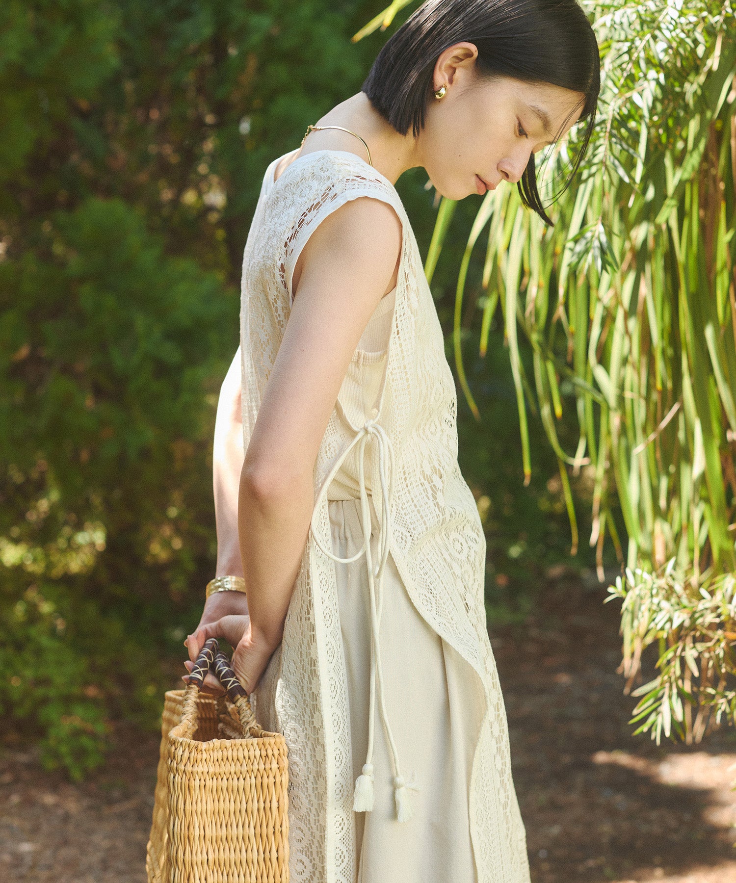 レースレイヤード ノースリーブ ワンピース