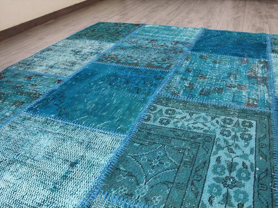 リサイクル・パッチワークラグ243×171cm ブルーグリーン