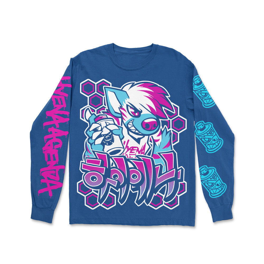 Graffiti Hyena Long Sleeve Shirt - Blue – HyenaAgenda