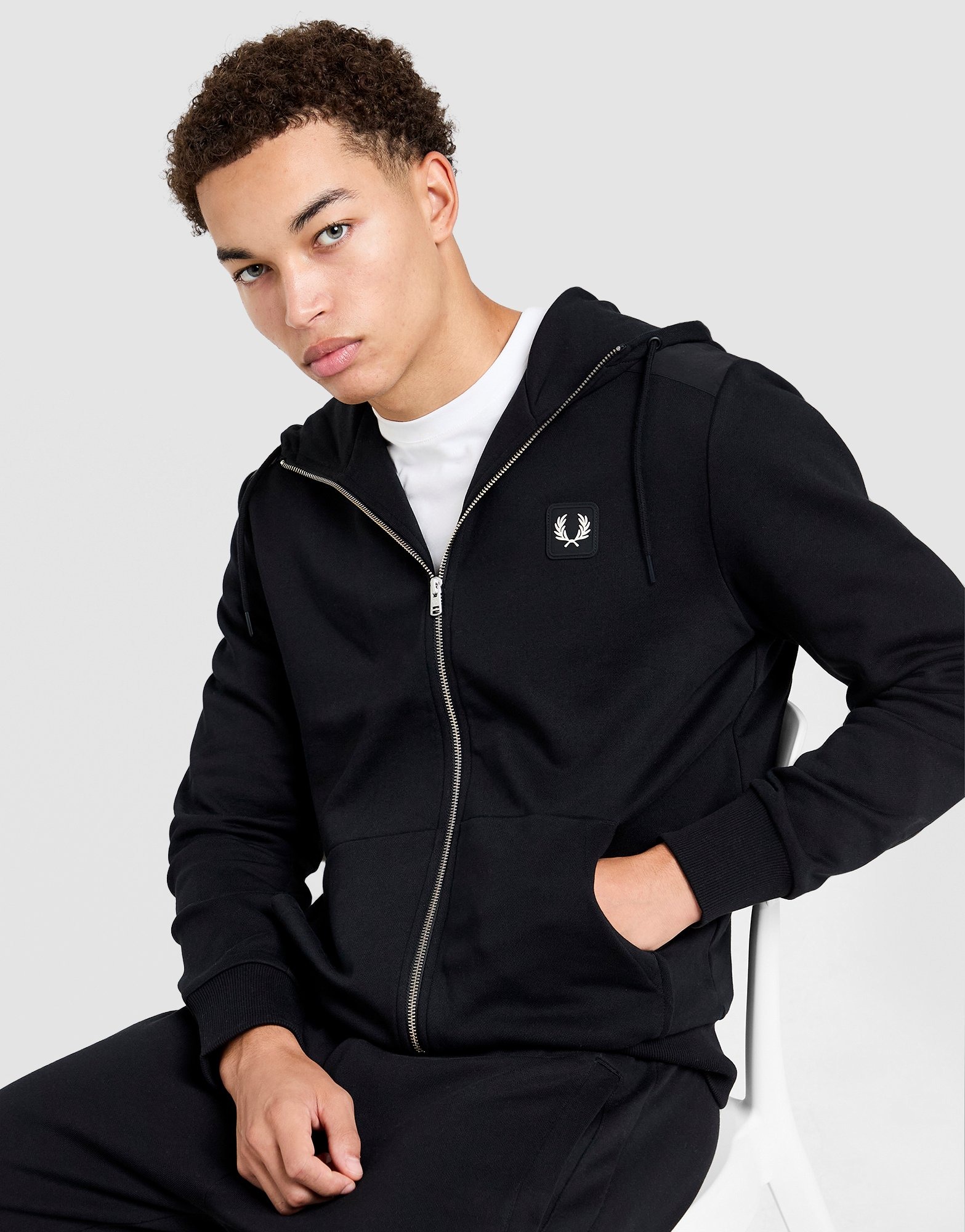 Black Fred Perry Badge Full Zip Panel Hoodie - JD Sports Global