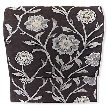 西陣九寸名古屋帯（花唐草）『RoyalSilk』【織華佐竹】(こげ茶): 帯