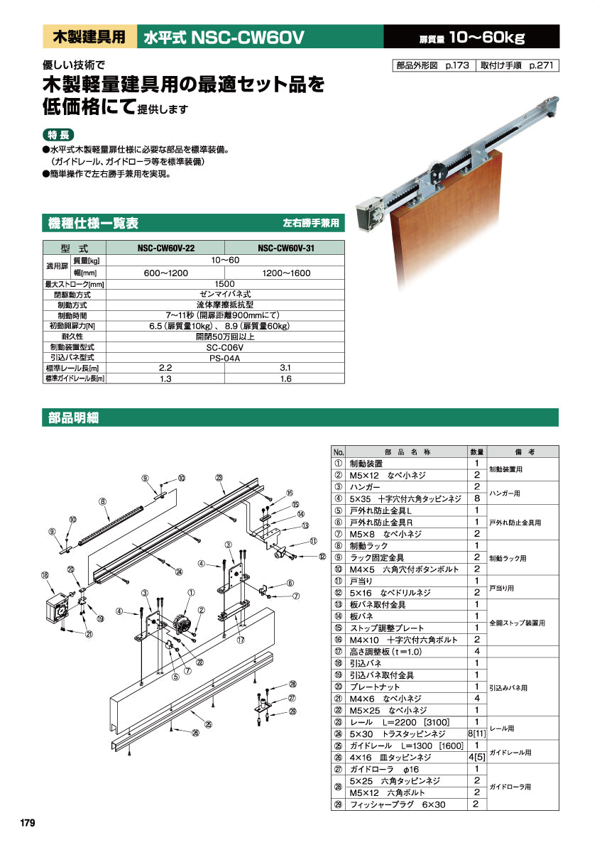 NSC-CW60V-22 / NSC-CW60V-31（水平式・木製軽量建具用
