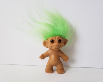 Vintage Wishnik Troll Doll, Uneeda, Double Horseshoe, Green Hair