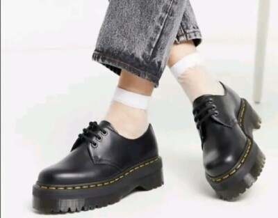 DR. MARTENS 1461 QUAD PLATFORM DERBY WOMEN'S SHOES BLACK LEATHER