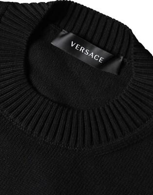 VERSACE Sweater Black Medusa Embroidery Crew Neck Pullover IT50