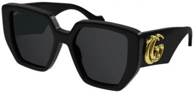 Gucci GG 0956S 003 Black Gold Cat Eye Grey Lens Oversized