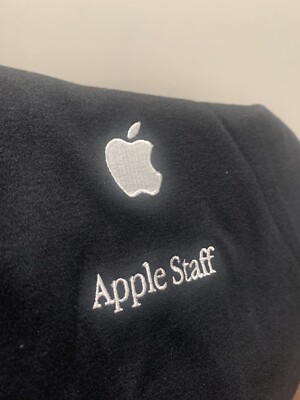 Vtg Embroidered Apple Staff Logo L/S Black Mock Turtleneck Size
