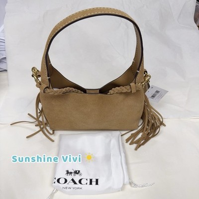 NWT COACH CAL96 Brooklyn Shoulder Bag 23 With Fringe Brass/Sand | eBay
