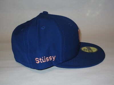 Stussy Peace Hat Cap Royal Blue Peach New Era 59Fifty 7 1/4 NEW