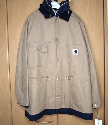 Sacai Carhartt WIP Reversible Duck Coat 2024 Size 3 beige navy new