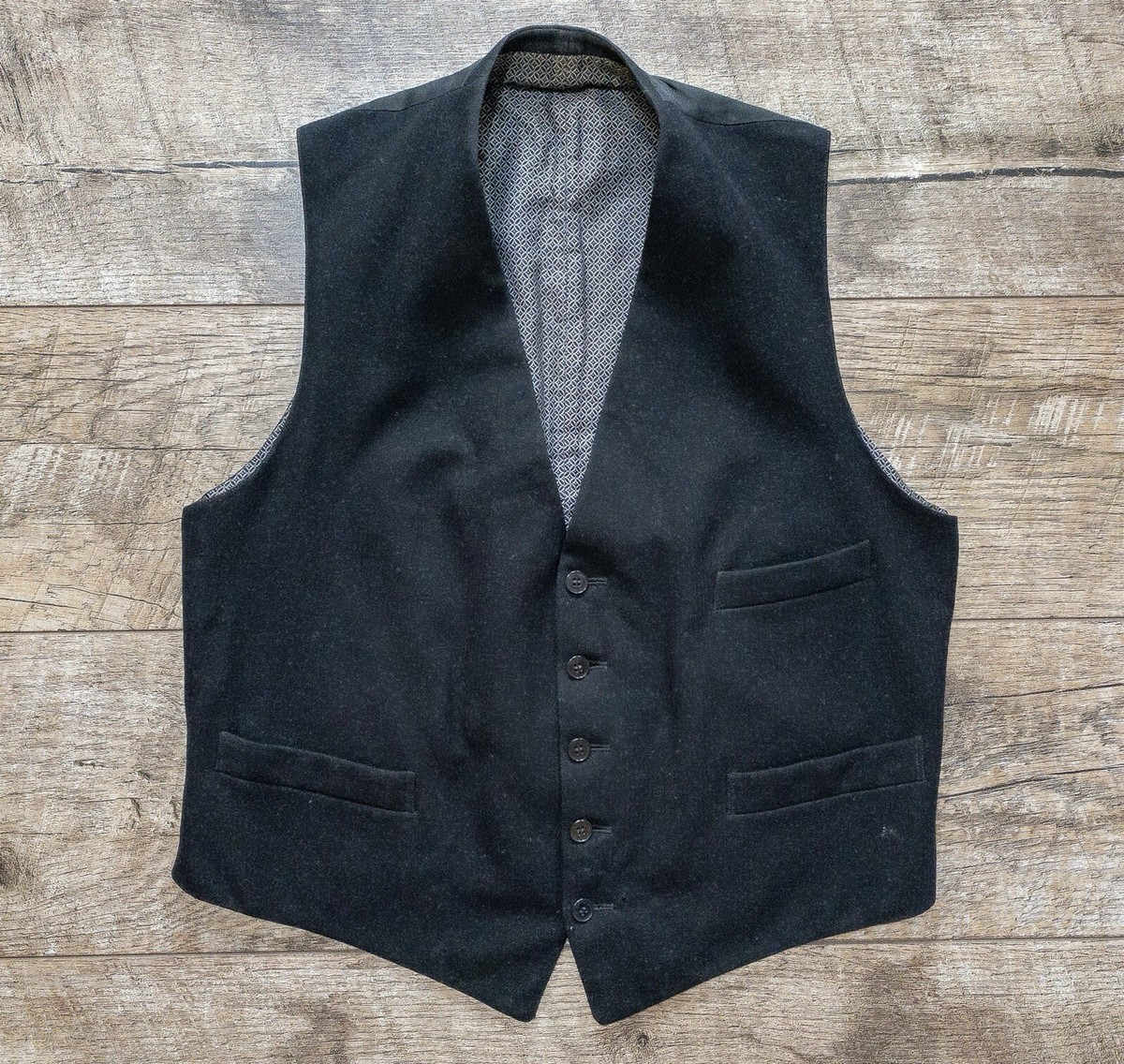 Vintage Mens Buckle Back Vest 30s 40s 50s Black Waistcoat Antique