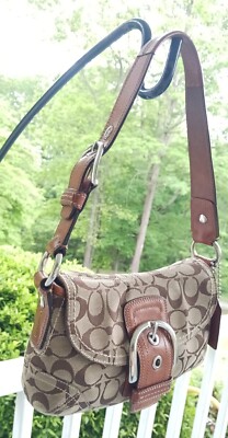 Coach SMALL 11860 Y2K Soho Beige Signature C Canvas & Tan Leather