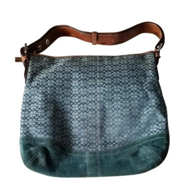 Coach Vintage Aqua Blue Soho Signature C Canvas w/Suede Trim