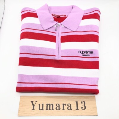 Supreme Stripe Zip L/S Polo Black Navy Pink 3colors FW24 | eBay
