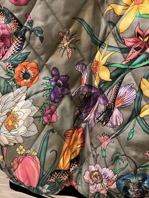 100% Authentic GUCCI Floral Snake Print Quilted Silk Bomber Jacket