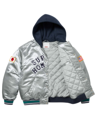 Supreme x Homerun Satin Hooded Varsity Jacket Mens XL Grey | eBay