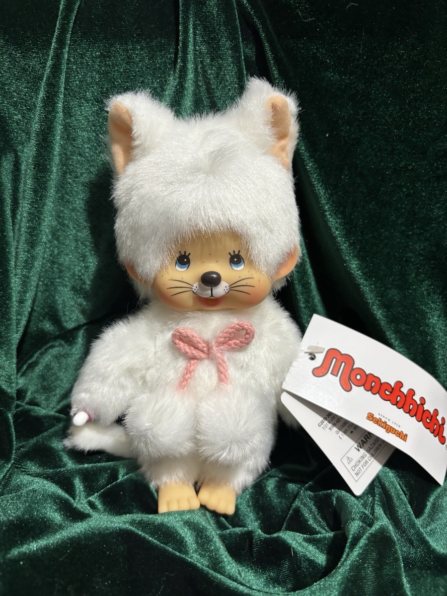 Monchhichi White Cat Girl 8 Inch Doll Sekiguchi-AQI Collaboration