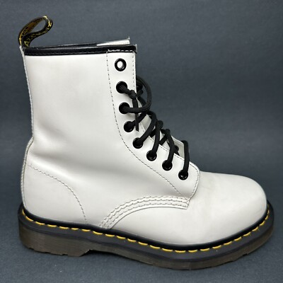 Dr Martens 11822 White Leather 8 Eye Lace Up Combat Ankle Boots