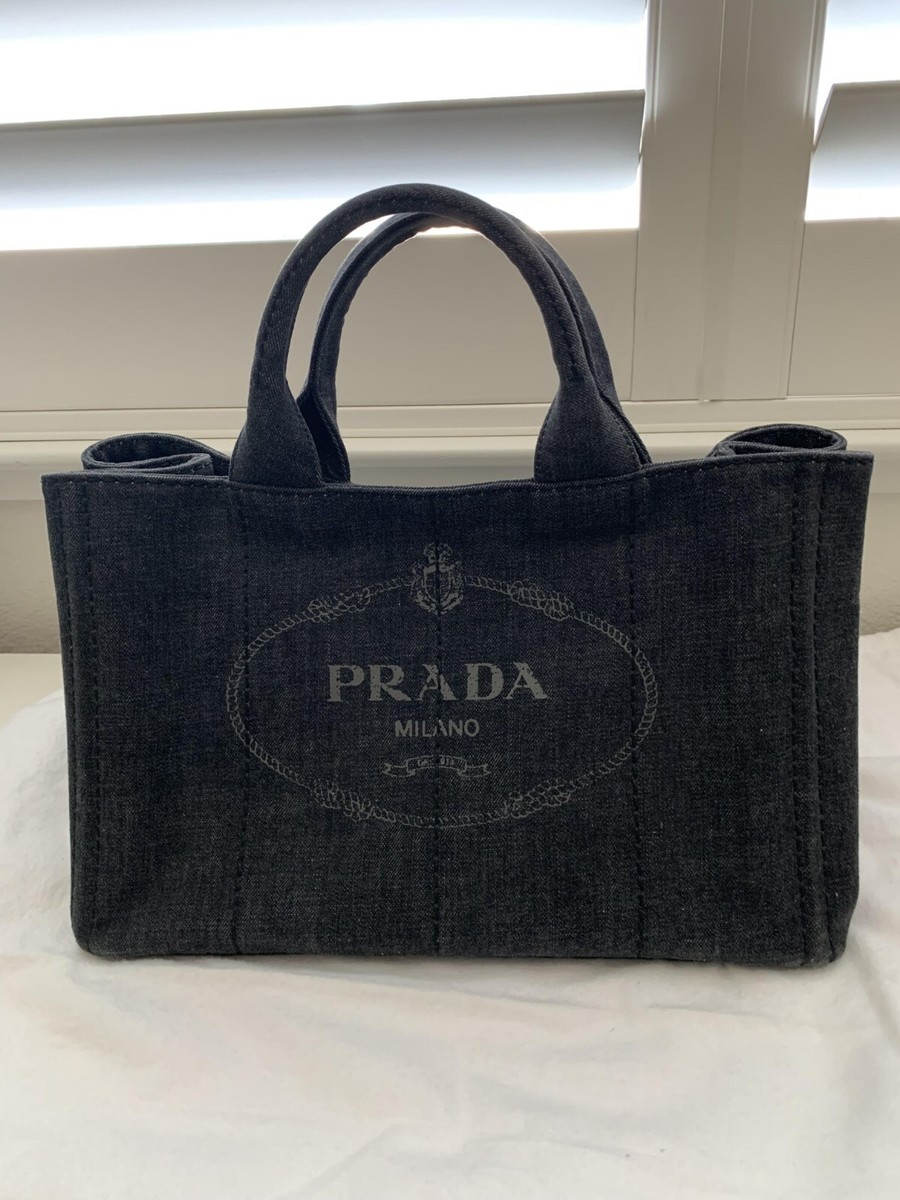 Prada Denim Canapa 2-way Shoulder/handbag W/ Authentication Card
