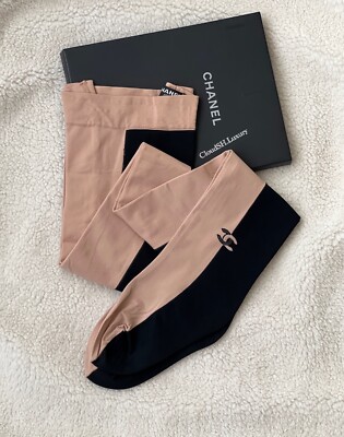 Auth Chanel Bicolor CC Logo Beige Black Tights - Size S | eBay