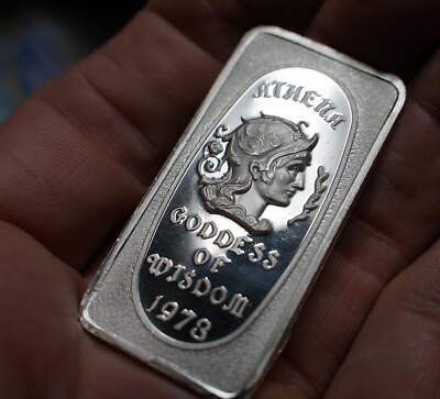 1973 Goddess of Wisdom Athena #02067 Great Lakes Mint 1oz silver