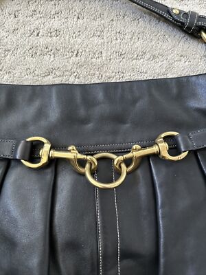 COACH Hobo Bag Y2K Ergo Black Leather Pleated Brass Gold Buckle