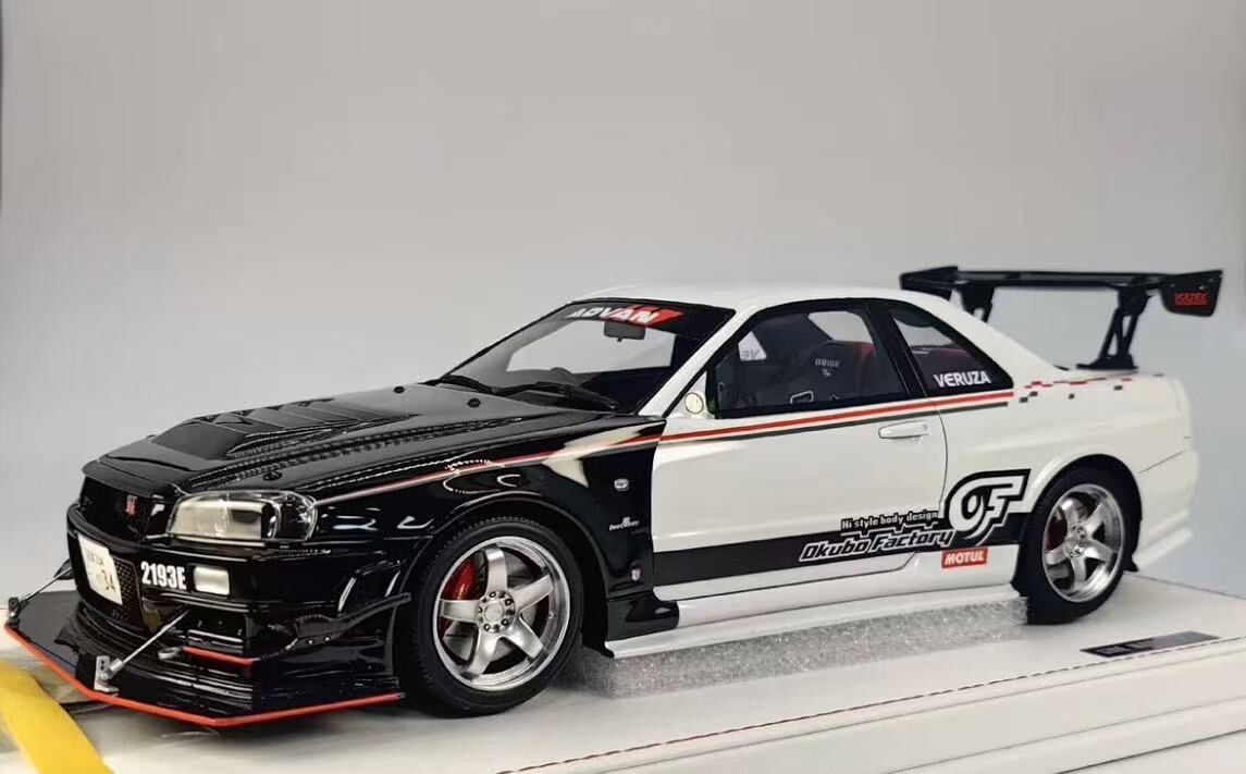 RARE* Line Model 1/18 Nissan Skyline GT-R R34 Black white ADVAN