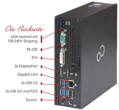 Fujitsu i3-7 Q957 Mini Computer 3400 MHZ 8GB DDR4 128GB SSD Usb-C