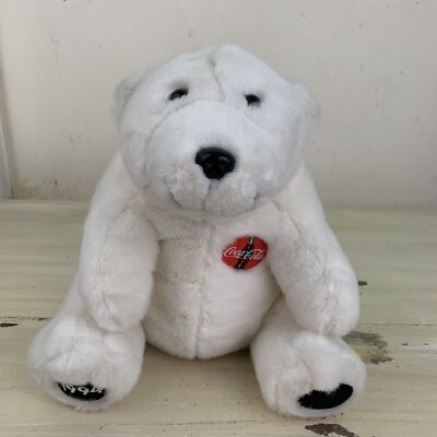 COCA COLA - Vtg 90s 1996 Stuffed Plush White Polar Bear, Coke