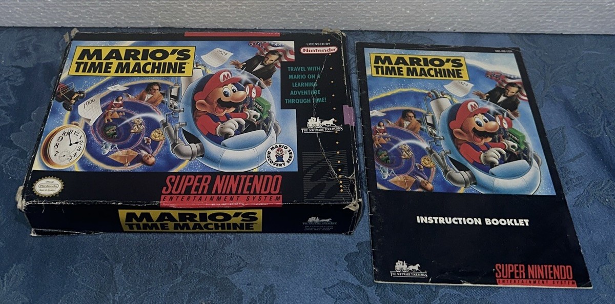 Mario's Time Machine Super NES Nintendo SNES Game Box + Manual