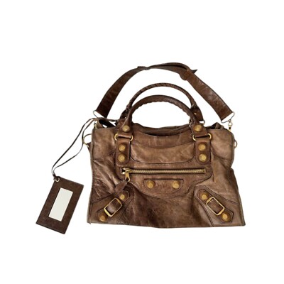 Balenciaga City Medium Brown Leather Bag with Mirror, Unisex
