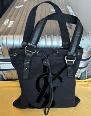 Yves Saint Laurent KAHALA Black Canvas Leather Tote Bag wz/Storage