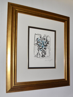 MARC CHAGALL Signed HC Lithograph ART, The BLACK & BLUE BOUQUET