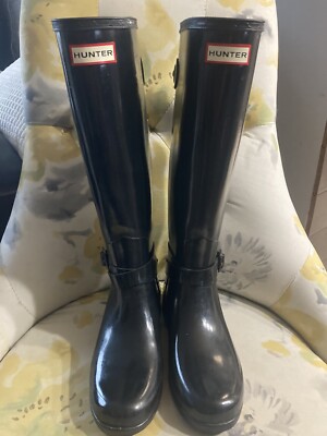 Hunter Refined adjustable tall Gloss Rain Boots Sz 6 Black | eBay