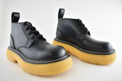 Bottega Veneta Swell Black Leather Rubber Lug Sole Lace Up Tie