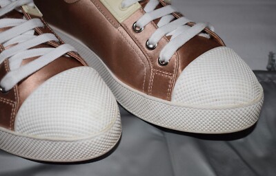Womens Prada Brown Satin Sneakers Tennis Shoes Size 38 / US 8 In