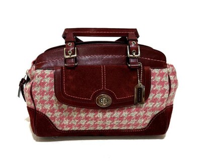 NICE COACH Y2K VINTAGE WOOL HOUNDSTOOTH PINK BURGUNDY TOTE BAG