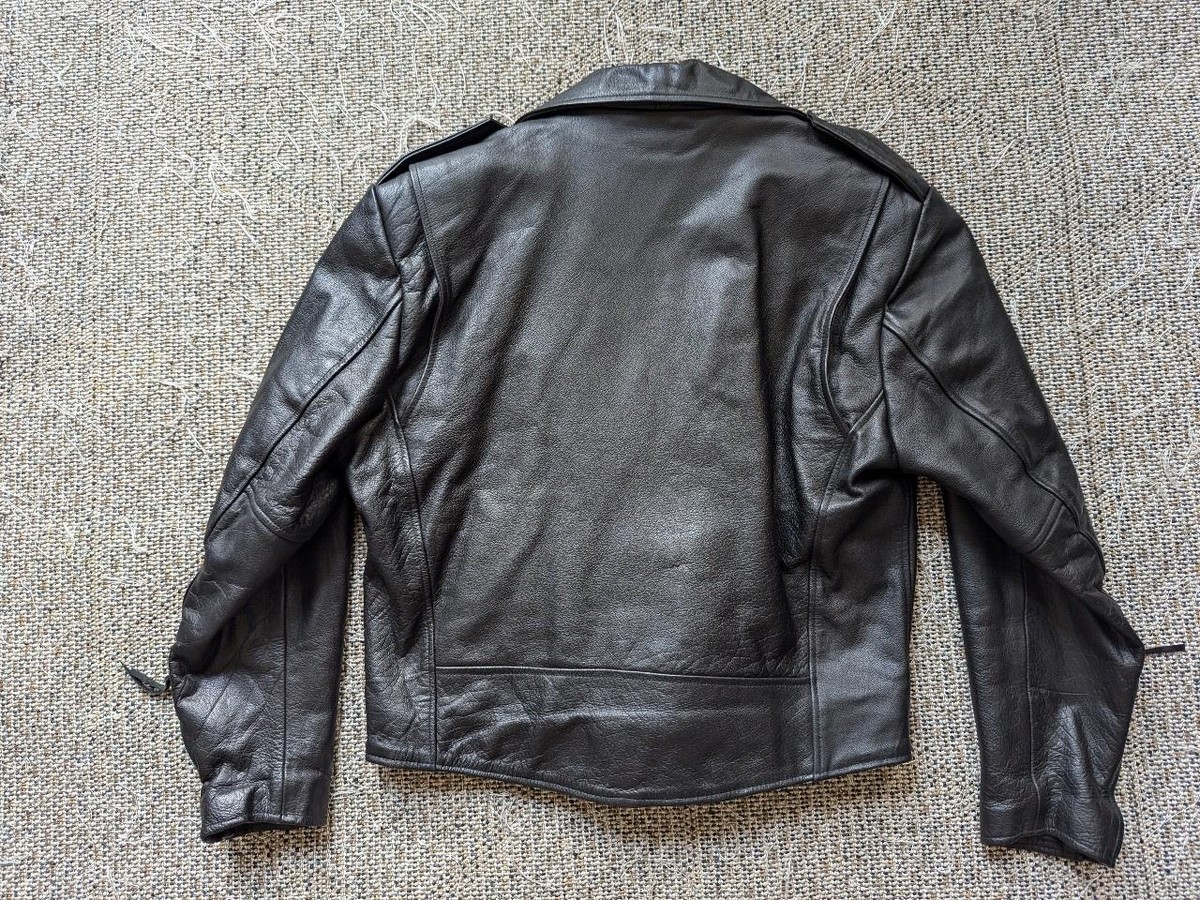 vintage 1990s black WILSONS motorcycle jacket XL belted 46 punk