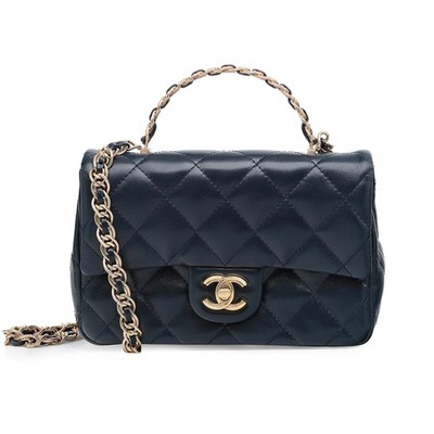 Chanel 23a Rectangular Top Handle Flap Mini Marine Blue Handbag | eBay