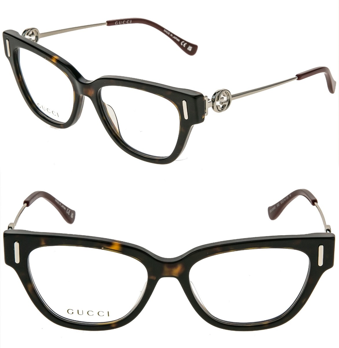 GUCCI 1205 Havana Silver Metal Logo Eyeglasses GG1205O Optical