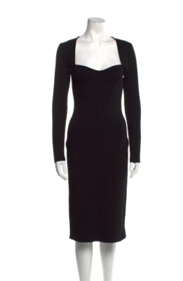 GUCCI Black Dress Square Neck Stretch Bodycon Size L Large Long