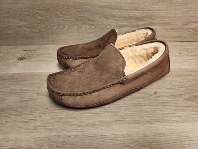 UGG MENS ASCOT BROWN SUEDE SHERPA FUR LINED MOCCASIN LOAFER